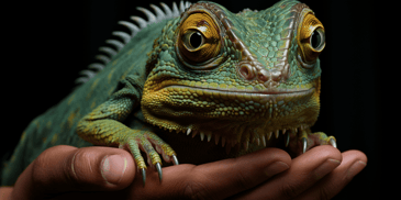 panther chameleon on person's hand