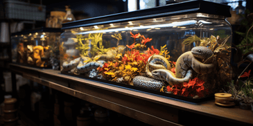 Ball python and corn snake in habitat tanks