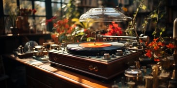 a record player with a glass cover