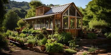 a greenhouse with plants in the garden