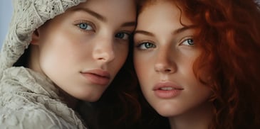 a close up of two women