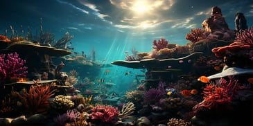 a coral reef with fish and fish
