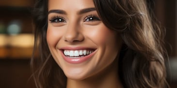 a person smiling with long brown hair