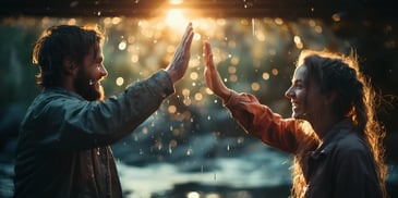 a person and person giving each other high five