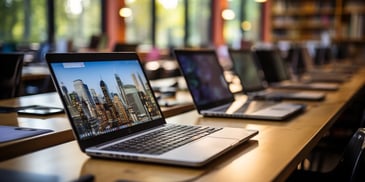 a group of laptops on a table