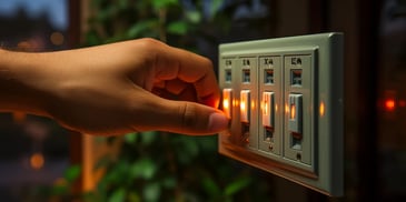 a hand pressing a light on a power outlet