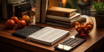 a book and calculator on a desk