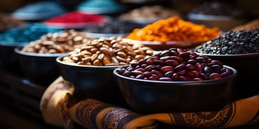 bowls of beans and nuts