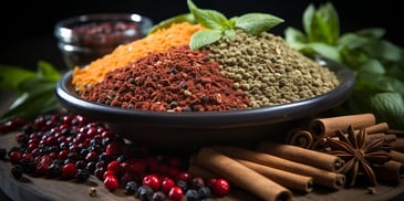 a bowl of spices and herbs