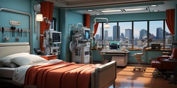 a room with a bed and medical equipment