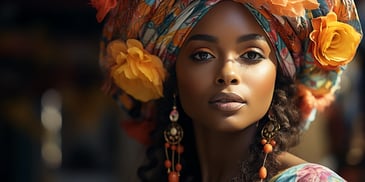 a person with orange and yellow head wrap