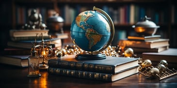 a globe on top of books