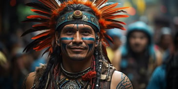 a person wearing a feathered headdress