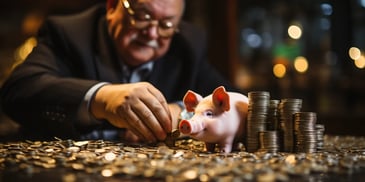a person putting coins into a piggy bank
