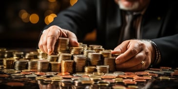 a person stacking coins