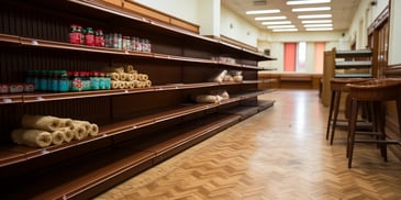 shelves in a store with shelves of food