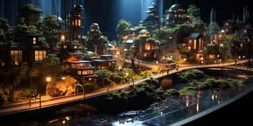 a model of a city with lights