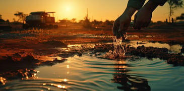 a person's hands reaching out to water