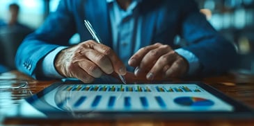 Man analyzing data on a digital tablet.