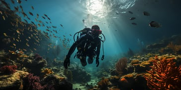 a scuba diver swimming under water