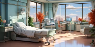 a hospital room with a bed and medical equipment