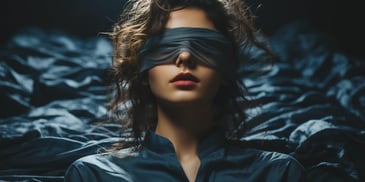 a person with a blindfold on her eyes
