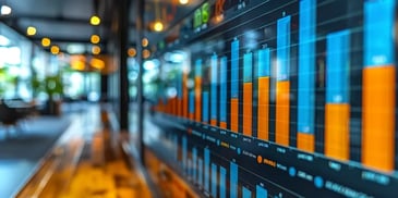 Close-up of colorful digital bar charts.