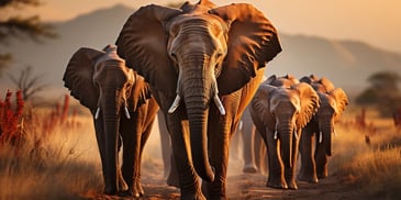 a group of elephants walking on dirt