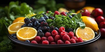 a plate of fruit and vegetables