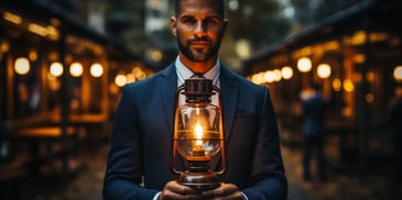a person holding a lantern