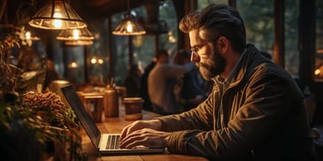 a person sitting at a table using a laptop