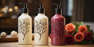 a group of bottles with a black pump