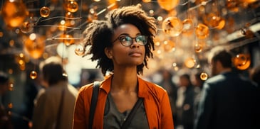 a person in glasses looking up