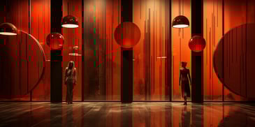 a group of women standing in front of a glass wall