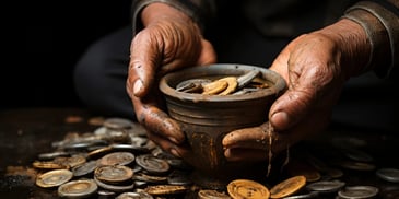 hands holding a bowl of coins