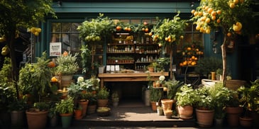 a store with plants and fruit