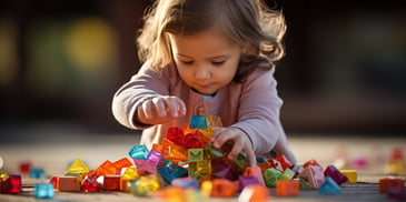 a child playing with colorful blocks