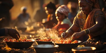 a group of people cooking food