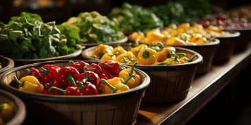 a group of baskets of peppers