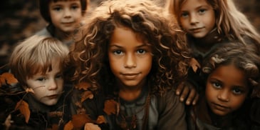 a group of children with curly hair
