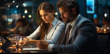 two people looking at a tablet