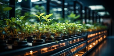 a group of plants in pots