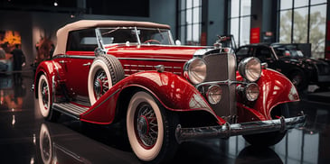 a red car with a tan top