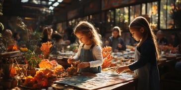 a group of children painting on a table