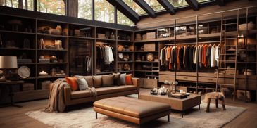  large room with a couch and a large closet