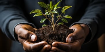 hands holding a small plant in dirt