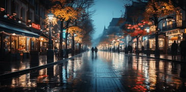 people walking on a wet street