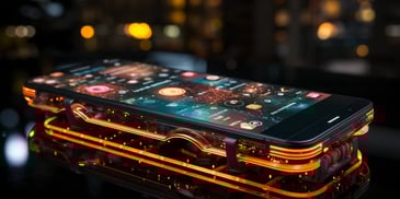 a cell phone with orange lights