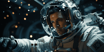 Astronaut floating in microgravity conditions